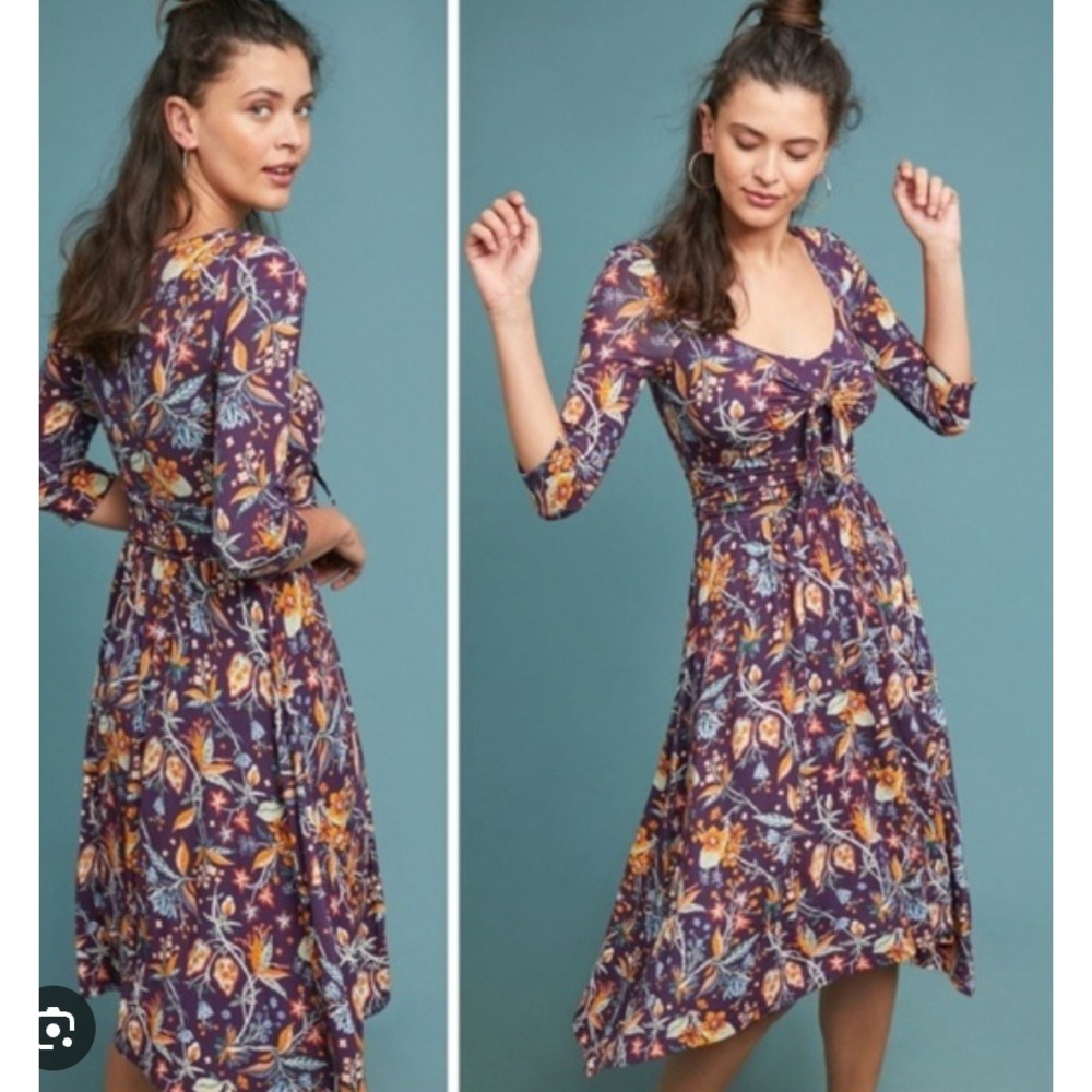 Maeve Anthropologie Floral Midi Dress 8P Purple Autumn Wedding Guest‎